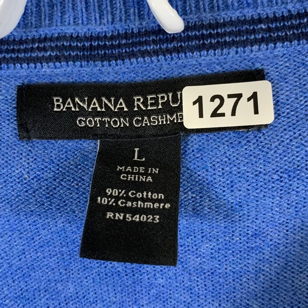 Banana Republic Men's Long Sleeve V Neck Cotton Cashmere Sweater Blue Size‎ L